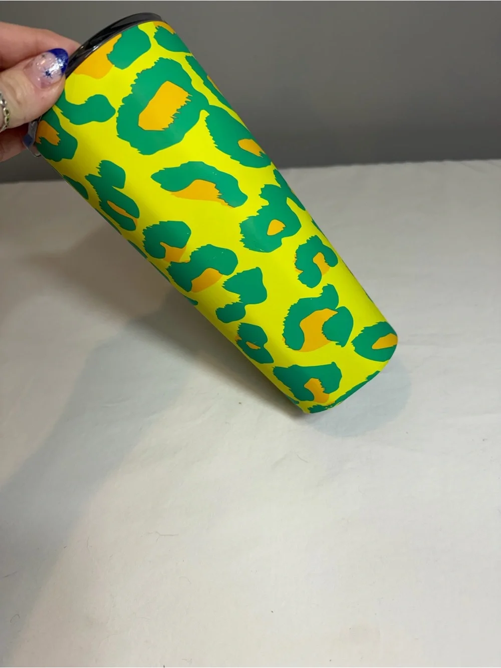 Corkcicle 24 oz Tumbler Party Animal vibrant leopard print in neon yellow green